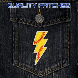 Herxion Softball Iron On Patches, Sports Embroidered Applique Patch, Premium Lightning Bolt Iron On Patches for Clothes, Clothing, Jackets, Backpacks, Vest, Jeans, Hats & Caps.