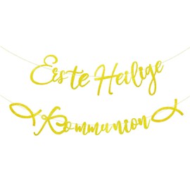 Premium Golden First Holy Communion Garland with Glitter, Sacrament Decorative Banner, Sparkling Hanging Festival Decoration for First Communion Boys and Girls, 150 cm Communion Party Decoration