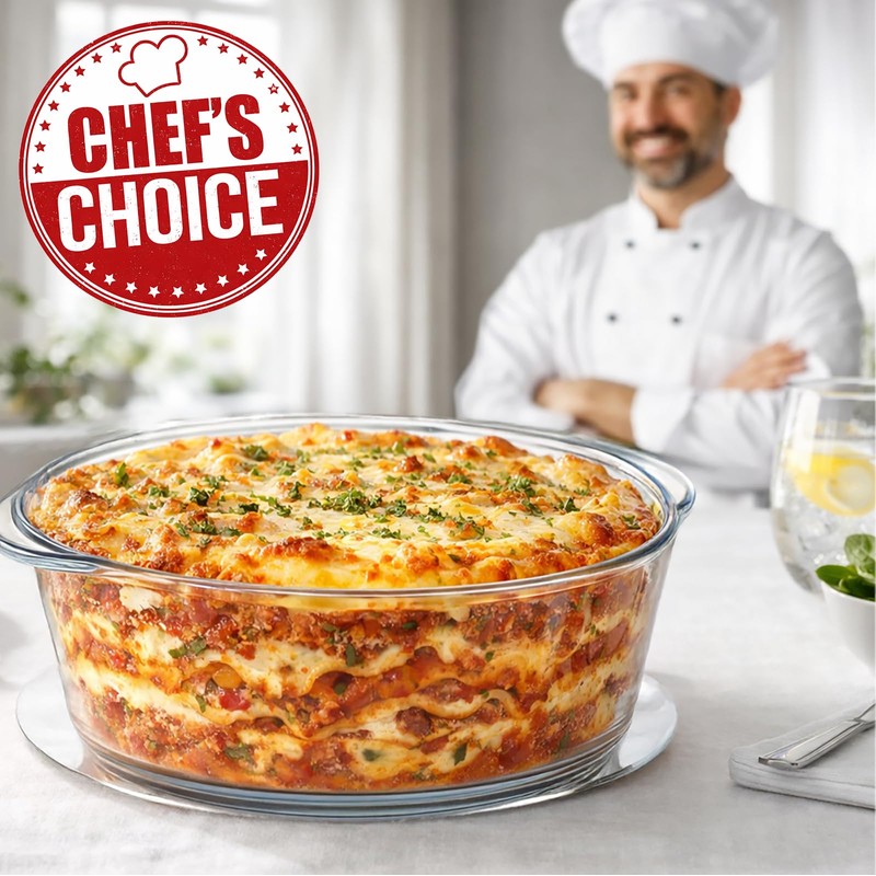 Ums 2.2 Quart Round Glass Baking Dish with Lid, Round