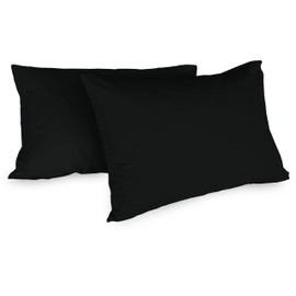 Zer0bed, Pair of Pillowcases in Cotton, 52 x 80 cm, Black, Set of 2, Plain Colour, 100% Cotton, Bed Pillow, Envelope Closure