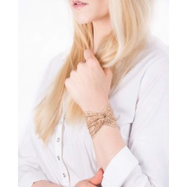Twist Lace Wrist Cuff Bracelet (Tan/Gold Glitter) Stretch for Women