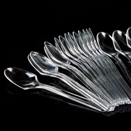 AKOAK 100 Count Disposable Mini Clear Plastic Spoons for Dessert, Appetizer, Ice Cream and Soup