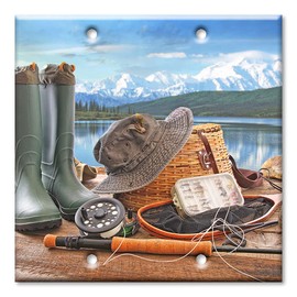 Art Plates - Two Gang Blank Switch Plate Cover - Fly Fishing Gear - (Made in USA)