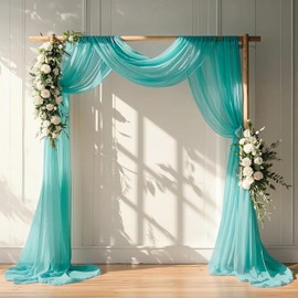 FANPROMS Wedding Arch Draping Fabric 20 FT Sheer Arch Drapes Teal 2Panels Sheer Backdrop Curtains Chiffon Drapes Wedding Archway Decor Swag Curtain Drapery Fabric for Weddings Party Ceiling Curtains