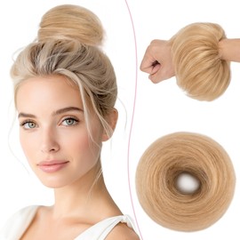 SEGO Pro 25 g Real Hair Piece Straight Hair Scrunchie Curly Messy Bun Extensions Real Hair Piece Hair Scrunchie Updo Hairstyles, 18#Ash Blonde