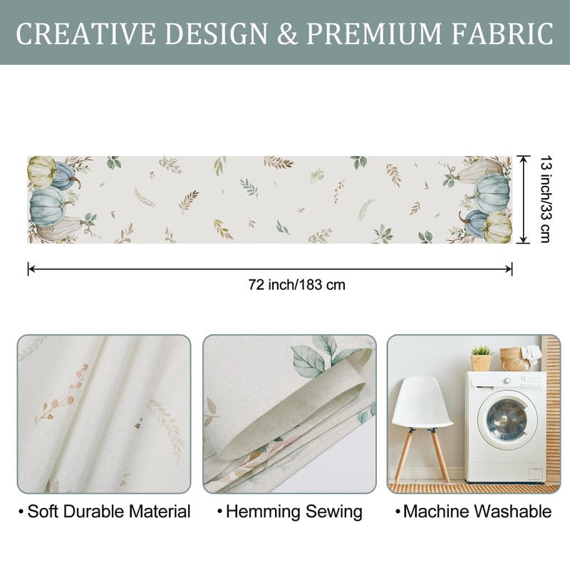 Bonhause Fall Pumpkin Leaves Table Runner, Pumpkin Table Runner for