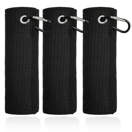 Mile High Life Golf Towel 3 Pack (16" X 16") with Carabiner Clip, Tri-fold Waffle Microfiber Golf Cleaning Towel,Small Golf Ball Towels, Golf Bag Accessories for Men and Women, Golf Gift（Black）