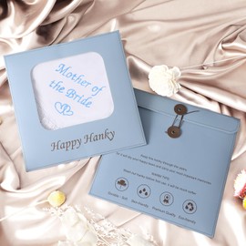 HOULIFE Wedding Handkerchief Gifts for Mother of the Bride White Embroidered Cotton Handkerchiefs Something Blue Handkerchiefs for Bride Groom Mother Father, Mother of the Bride, M