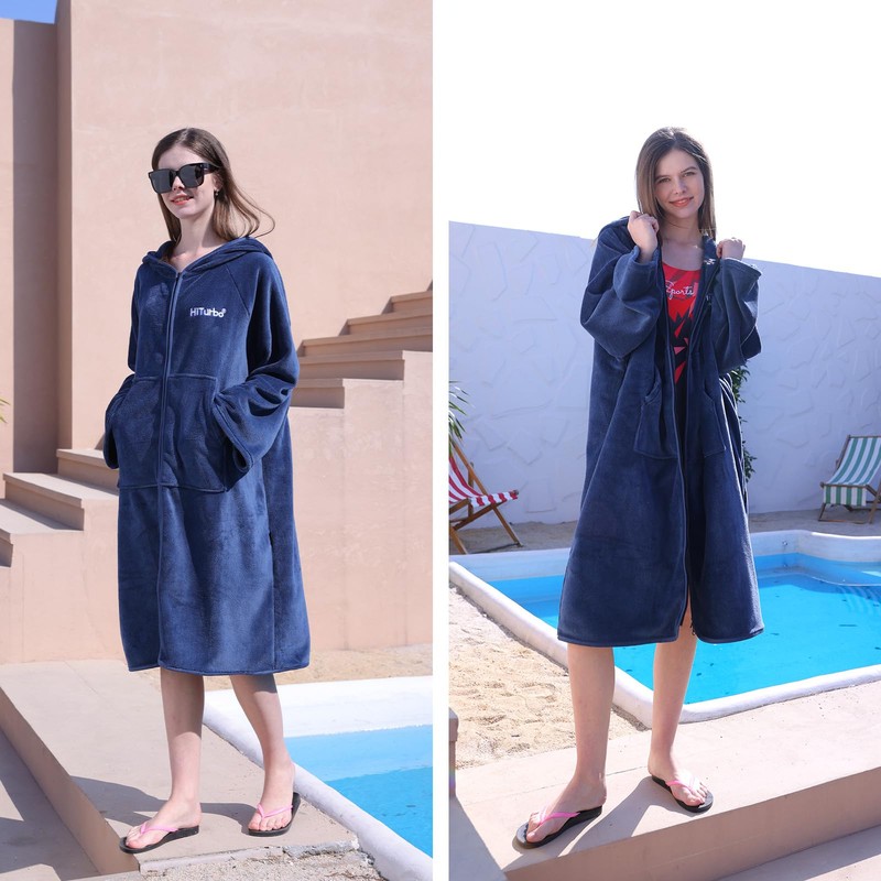 Hiturbo Surf Poncho Zipper Towel Hoodie: Oversized Hooded Wetsuit Changing
