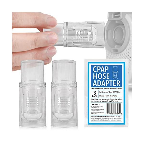 [3 Pack] Impresa Hose Adapter for ResMed AirMini CPAP Machine Fits Virtually Any CPAP Mask - Impresa Adapter for AirMini CPAP Accessories Only - Impresa Connector for ResMed AirMini Mask
