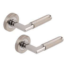 Excel Aura Passage Door Handles on Round Rose, Satin Nickel/Polished Chrome