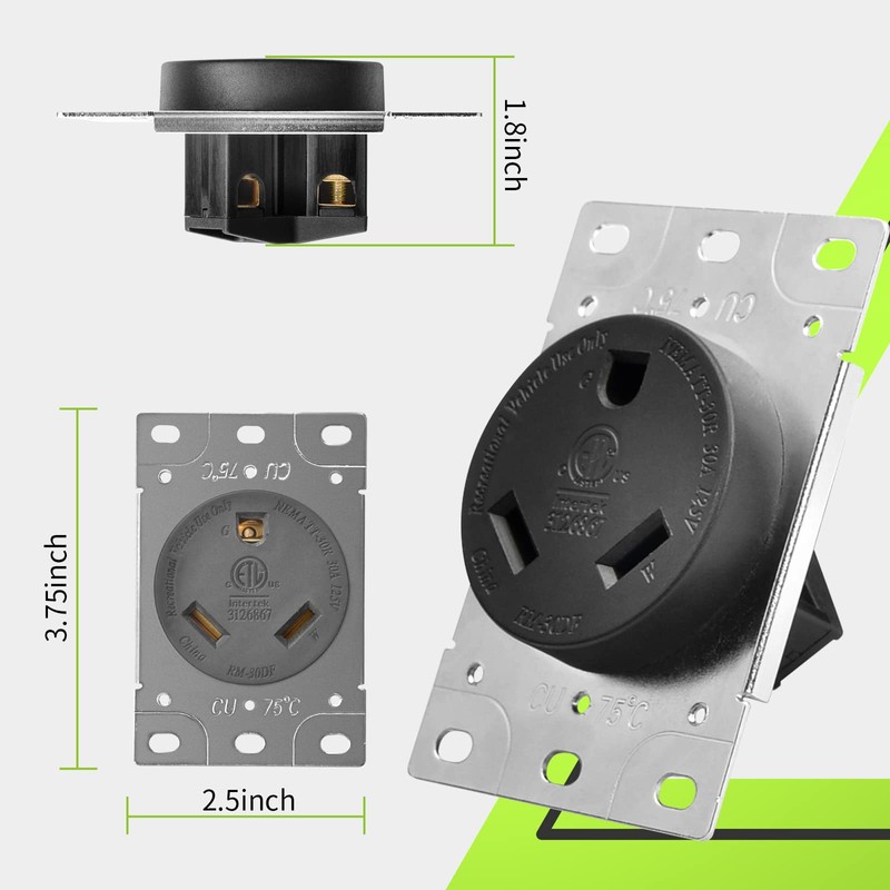 RVMATE NEMA TT-30R Receptacle, 30 Amp RV Outlet, 125 Volt