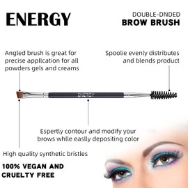 ENERGY Precision Dual-Sided Eyebrow Brush with Spoolie - Vegan Brow Tool for Shaping, Defining, Grooming, Lifting, Applying Brow Wax & Gel - Professional Angled Brush & Eyelash Comb