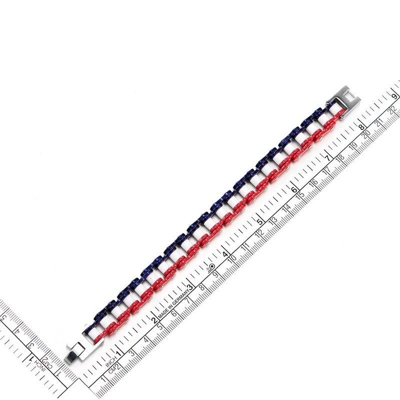 COOLSTEELANDBEYOND Men’s Stainless Steel Bike Chain Bracelet Red White and