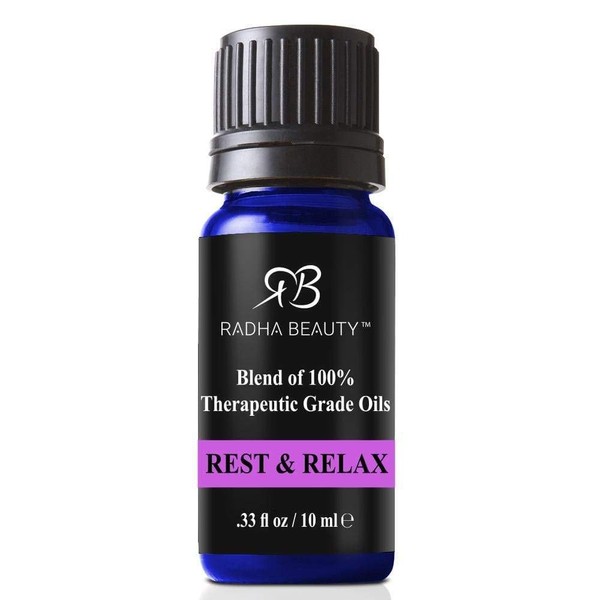 Radha Beauty Rest & Relax Essential Oil Blend 10ml. Calm The Mind, Body, and Spirit with Relaxation and Tranquility