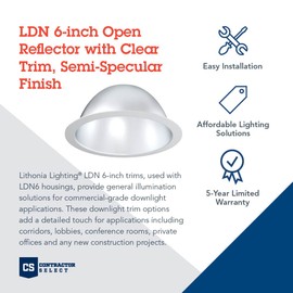 Juno Lighting LO6AR LSS Trim LED Commercial Downlight Trim Semi-Specular Finish, Clear, 6-Inch