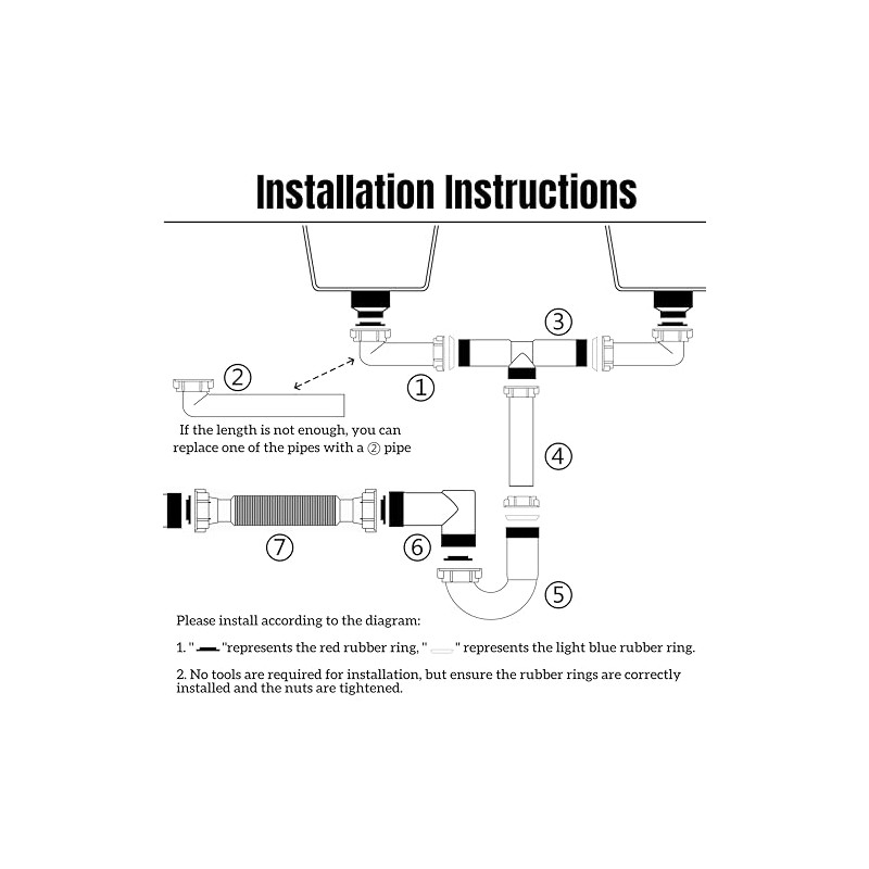 1-1/2 Inch Double Bowl Kitchen Sink Drain Kit - Universal