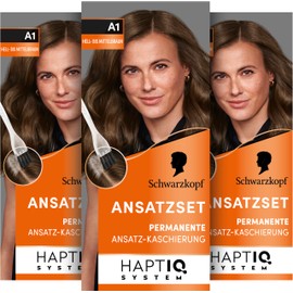 Schwarzkopf Root Set A1 Light to Medium Brown Level 3 (3 x 44.5 ml), Permanent Hair Colour for Concealing Hairline in Just 10 Minutes, Root Colour for Harmonious Transitions