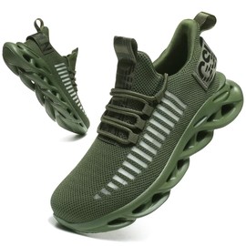 Jakcuz Zapatillas de running para mujer, antideslizantes, deportivas, con plataforma, gruesas, informales, color verde militar, talla 10.5