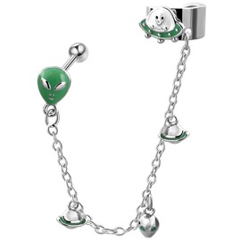 Jewseen Cartilage Chain Earrings Glow in The Dark Earrings Alien Ear Cuff Jewellery 316L Stainless Steel Earrings Helix Earring for Men and Women Stainless Steel Zircon, 不, Zircon