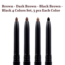 12 pcs Retractable Waterproof Eyeliner, Brown Shade 4 Colors Set, 3 pcs Each Color