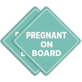 GEEKBEAR Pregnant on Board Car Sign - Sticker or Magnet & Color Options, Weather-Resistant - Diamond Shape 6.8 x 6.8 in (Mint, See-Through Sticker)