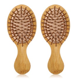 Pack of 2 Small Hair Brush, Bamboo Brush Made of Natural Bamboo with Compact Design, Lightweight Material for Gentle Scalp Massage, Travel, Women, Men, Children and All Hair Types