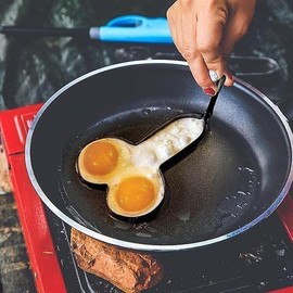 Black Funny Egg Fryer, Stainless Steel Egg Pancake Cooking Tool Non-Stick Kitchen DIY Egg Fried Mould with Handle for Muffins Patties, for Valentine's Day Egg Poachers,Specialty Cookware