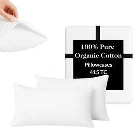 Sweave 100% Organic Cotton Pillowcases Standard - Oeko-Tex Certified 415 Thread Count - 100% Organic Cotton, Skin-Friendly, Silky Soft Sateen Weave, 2 PC Pillow Covers (Bright White)