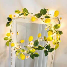 Hanging Yellow Lemon Daisy Vine Plant Garland Artificial Fruit Flower Berries Fairy Light Battery Powered for Wedding Party Christmas Decor (4 Pack, Lemon)