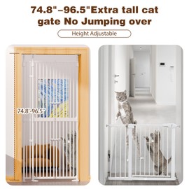 Glaf 74" Extra Tall Cat Gat, 30.31-38.19" Wide Adjustable Cat Door Pressure Mounted Pet Gate with Extra Narrow Gap Auto Close Dog Safety Gate for Doorways, Kitchen,Stairs