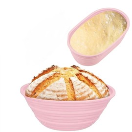 Banneton Bread Proofing Baskets,Silicone Sourdough Bread Baking Supplies, Bread Proofing Baskets for Sourdough, 9.3" Round & 10.2" Oval Collapsible Sourdough Baking Basket (Pink)