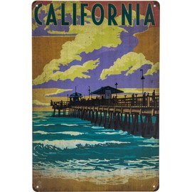 Historical Retro Vintage Tin Sign with Souvenir Travel Motif, Holiday, Adventure, Holiday Decorative Sign, 30 x 20 cm (California, USA)