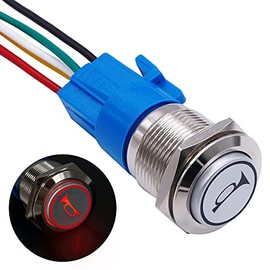 TWTADE TWTADE/19MM 12V Car Horn Push Button Switch Red LED Lighted Momentary Metal Speaker Air Horn Toggle Switch with Wires HORNG19-R