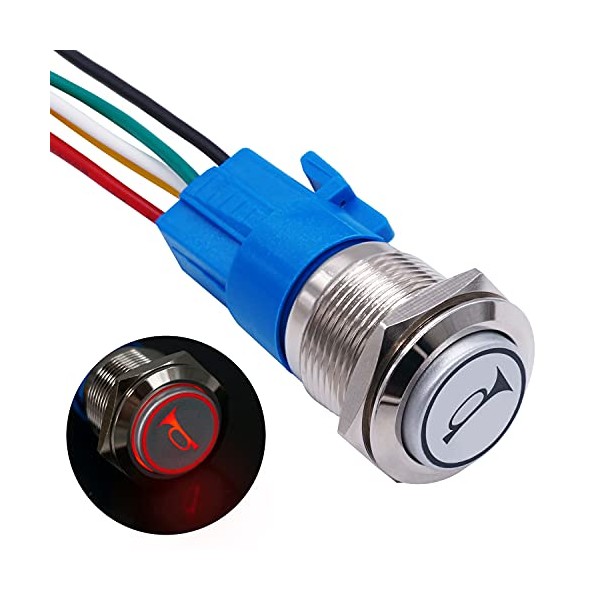 TWTADE TWTADE/19MM 12V Car Horn Push Button Switch Red LED