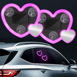 2Pcs Car LED Ambient Light, Solar Powered Heart Shape Lights (1Pcs(Double Hearts))