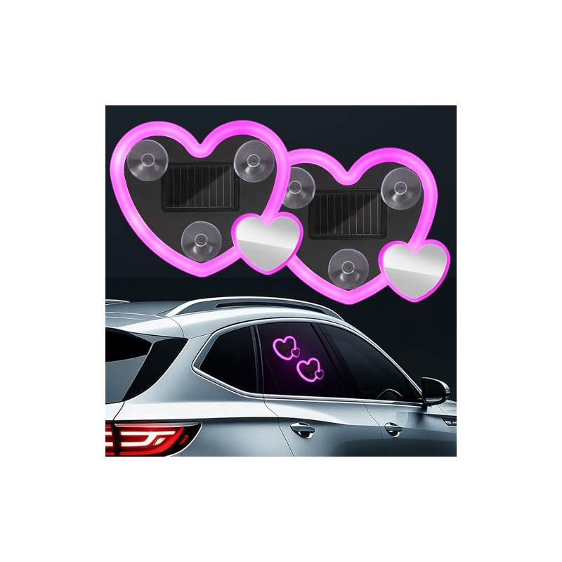 2Pcs Car LED Ambient Light, Solar Powered Heart Shape Lights