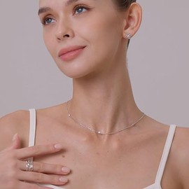 14K Gold Plated Station Necklace Womens Simulated Diamond Necklace Simulated Diamond BTY Necklace Dainty CZ Necklace for Women Jewelry Gifts (Silver)