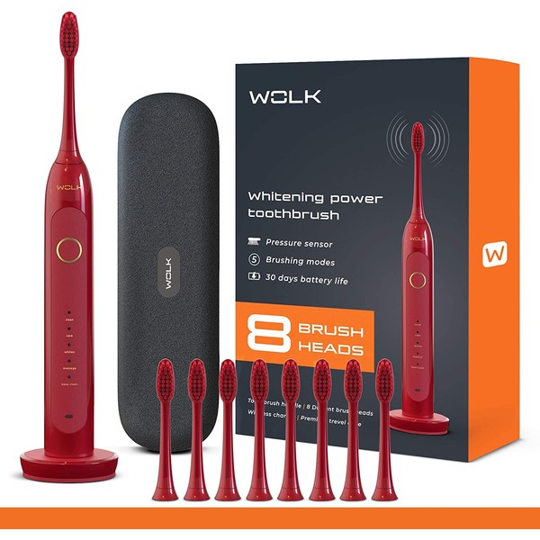 WOLK T6421 Ultra Whitening Toothbrush with Pressure Sensor & 5 Brushing Modes, 8 Dupont Brush Heads, Premium Travel Case, Rechargeable.