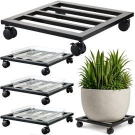 DEELF OUTLET 3 Packs 12 inches Large Metal Plant Caddy with PU Wheels Square Planter Dolly Pot Mover Rollers Iron Rolling Plant Stands Indoor Outdoor Plant Holder Coaster Trolley, Black