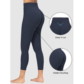Sunzfly Invisible Butt Scrunch Workout Leggings with Pockets for Women, No Front Seam Gym Yoga Pants with Tummy Control 23" Ash Blue X-Small