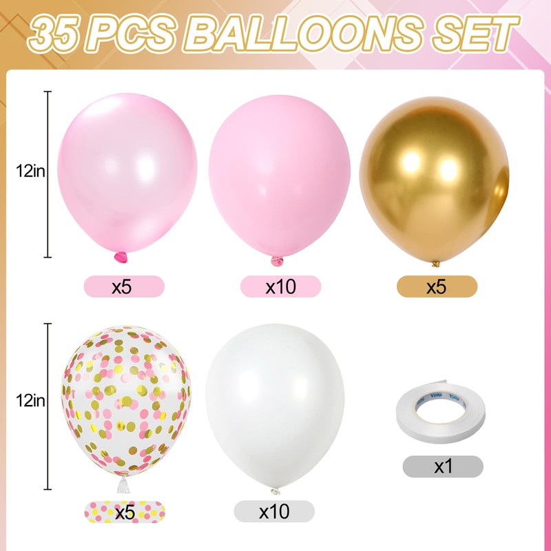 Froova Pink and Gold Balloons, 12 Inch Light Baby Pink