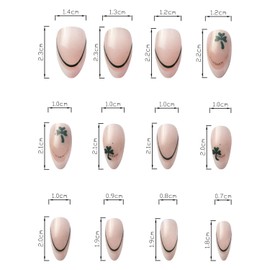 St. Patrick's Day Press on Nails Short Almond Artificial Acrylic Nails Golden Curve False Nails Green Four Leaf Clover Design White French Fake Nails Full Cover Coffin Nails Glue on Nails for Women