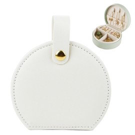 PXPSCYGG Mini Jewelry Box - Compact PU Leather Case, Half-Moon Design, Adjustable Compartments for Necklaces, Rings, Earrings & Bracelets, Gift for Women (White)
