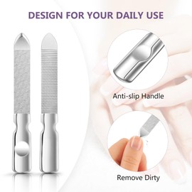 Beavorty Stainless Steel Nail Files Set Fingernail and Toenail Trimming Kit Double-sided Metal Files