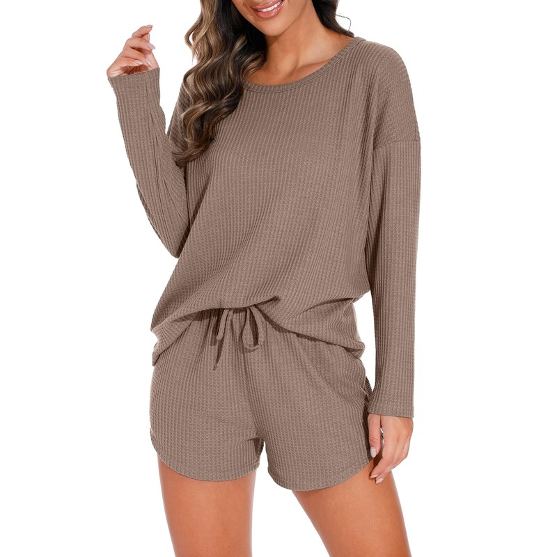 PrinStory Pajamas Set for Women Waffle Knit Lounge Set 2