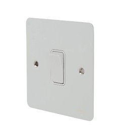 Schneider Electric Ultimate Flat Plate - Single Rocker Light Switch, Intermediate, 16AX, GU1214WPW, Painted White with White Insert