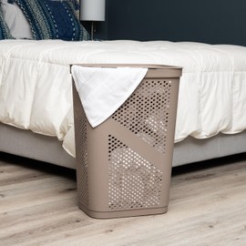 Mind Reader 60L Slim Laundry Hamper, Clothes Basket, Lid, Ventilated, Plastic, 17.25"L x 13.75"W x 23.5"H, Set of 2, Tan