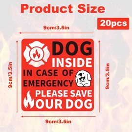 20 Piece Dog Rescue Fire Safety Stickers Waterproof Emergency Pet Alert Stickers 3.5x3.5 Inches for Home Windows and Doors Vehicles Vinyl Emergency Pet Rescue Help Firefighters Find Pets