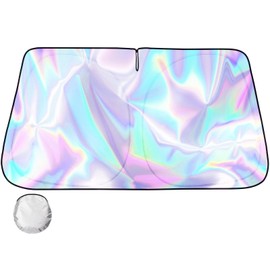 Iridescent Sun Shade for Car Windshield, Foldable Universal Car Windshield Upgrade Sunshade Enhanced UV Rays Reflective Sun Visor Shade Keeps Vehicle Cool